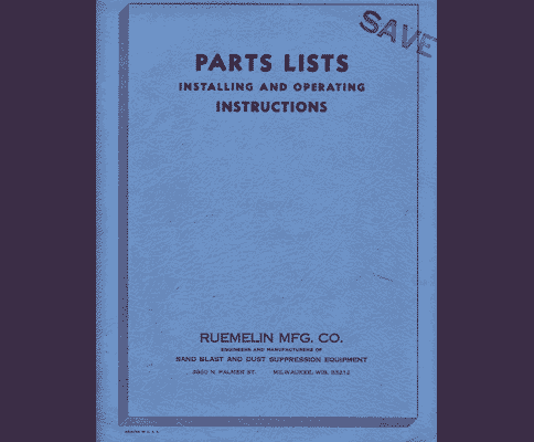 Ruemelin Parts & Install Manual 30 x 20 Blast Cabinet