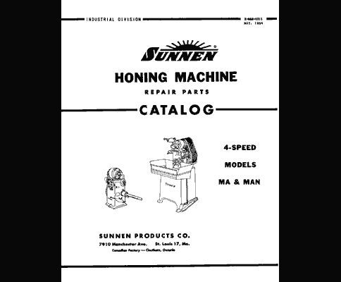 Sunnen Hone Repair Parts Manual For Models MA & MAN