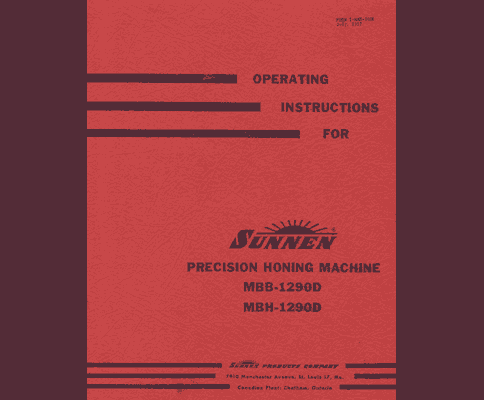 Sunnen MBB-1290D & MBH-1290D Operations Manual