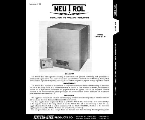 Electro-Matic Neutrol Magnetic Chuck Control Manual