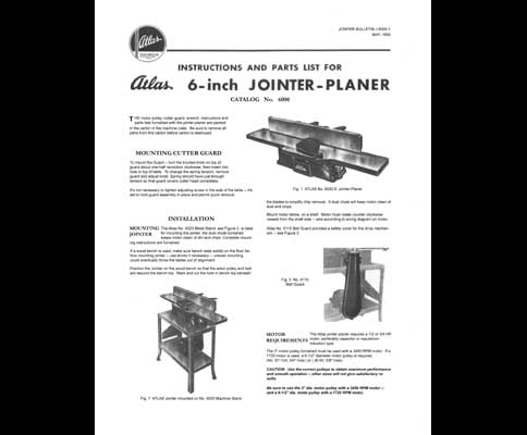 Atlas 6 Inch Jointer-Planer Manual 1950
