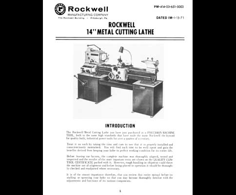 Rockwell 14 Inch Metal Cutting Lathe Manual 1971