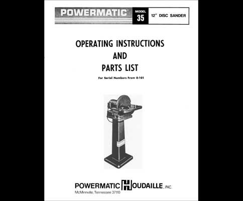 Powermatic Model 35 Disc Sander Manual 12 Inch