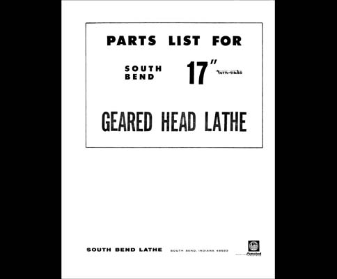 South Bend 17 Inch Turn-nado Parts Manual