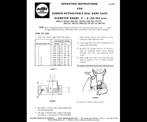 Sunnen Retractable Dial Bore Gage Instruction Manual