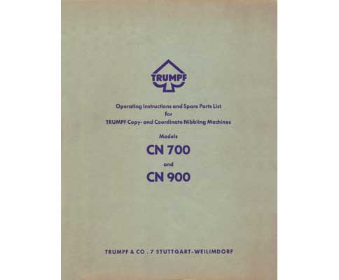 Trumpf CN700 and CN900 Nibbler Operator's & Parts Manual