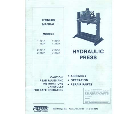 Foster Bench Buddy Hydraulic Press Manual